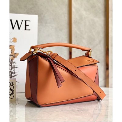 Loewe Small Puzzle Bag In Tan/Orange/Camel Calfskin LDBS244572