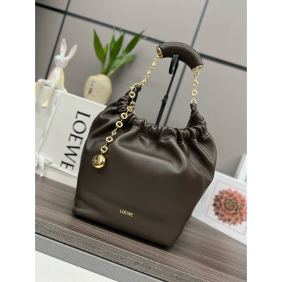 Loewe Small Squeeze Bag in Chocolate Nappa Lambskin LDBS244579