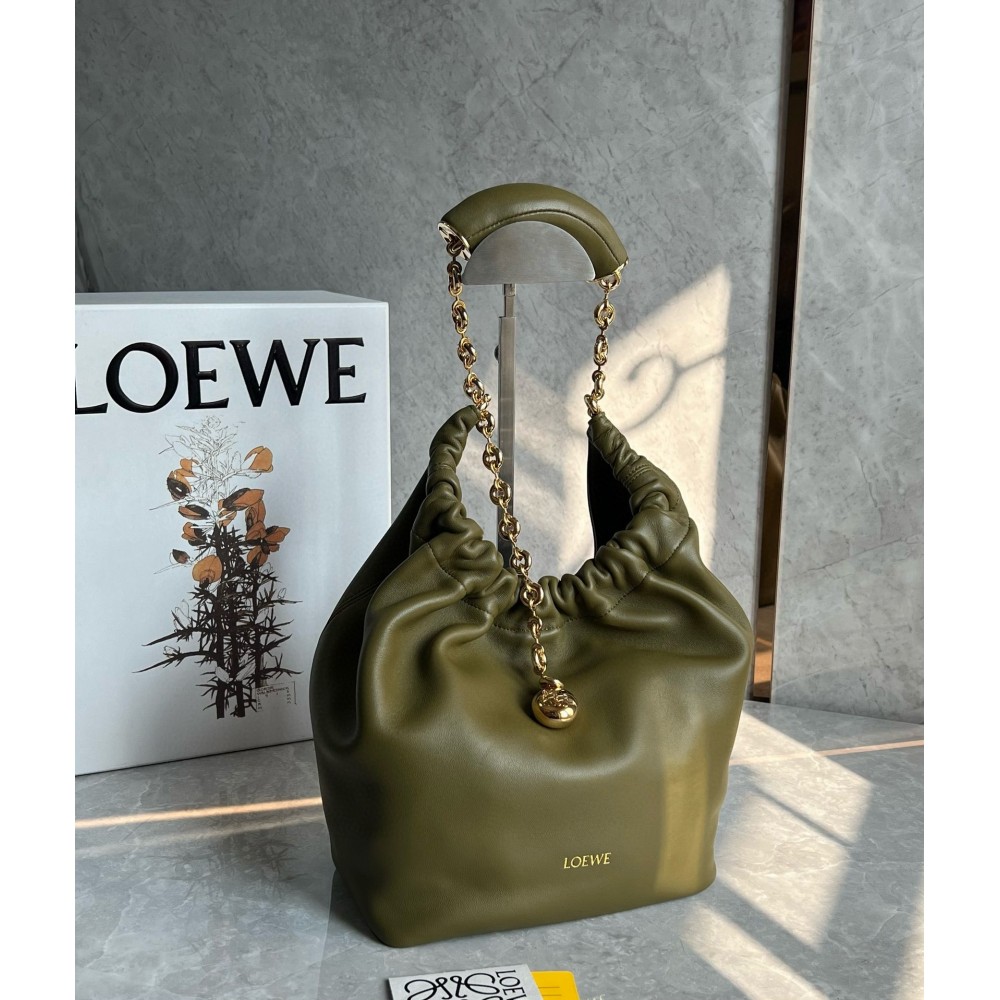 Loewe Small Squeeze Bag in Olive Nappa Lambskin LDBS244581