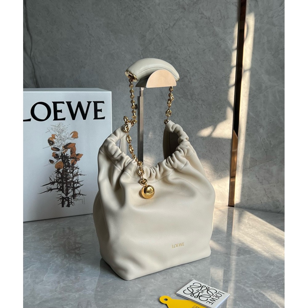 Loewe Small Squeeze Bag in White Nappa Lambskin LDBS244583