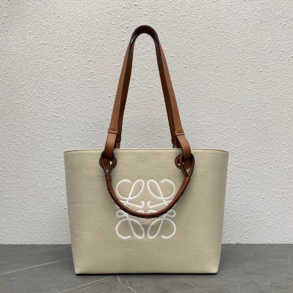 Loewe Anagram Small Tote In Jacquard and Calfskin