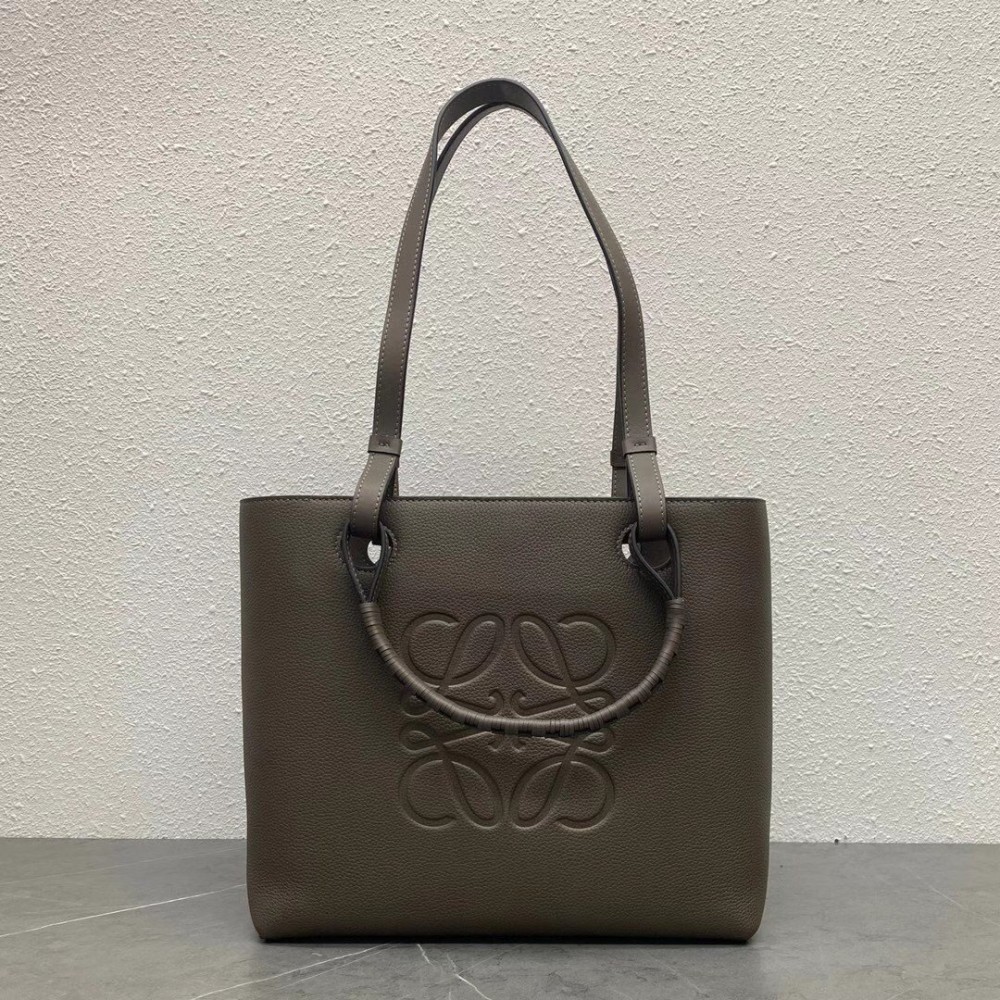 Loewe Anagram Small Tote In Taupe Grained Calfskin