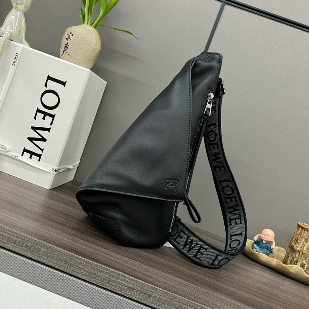 Loewe Anton Sling Bag in Black Calfskin and Jacquard