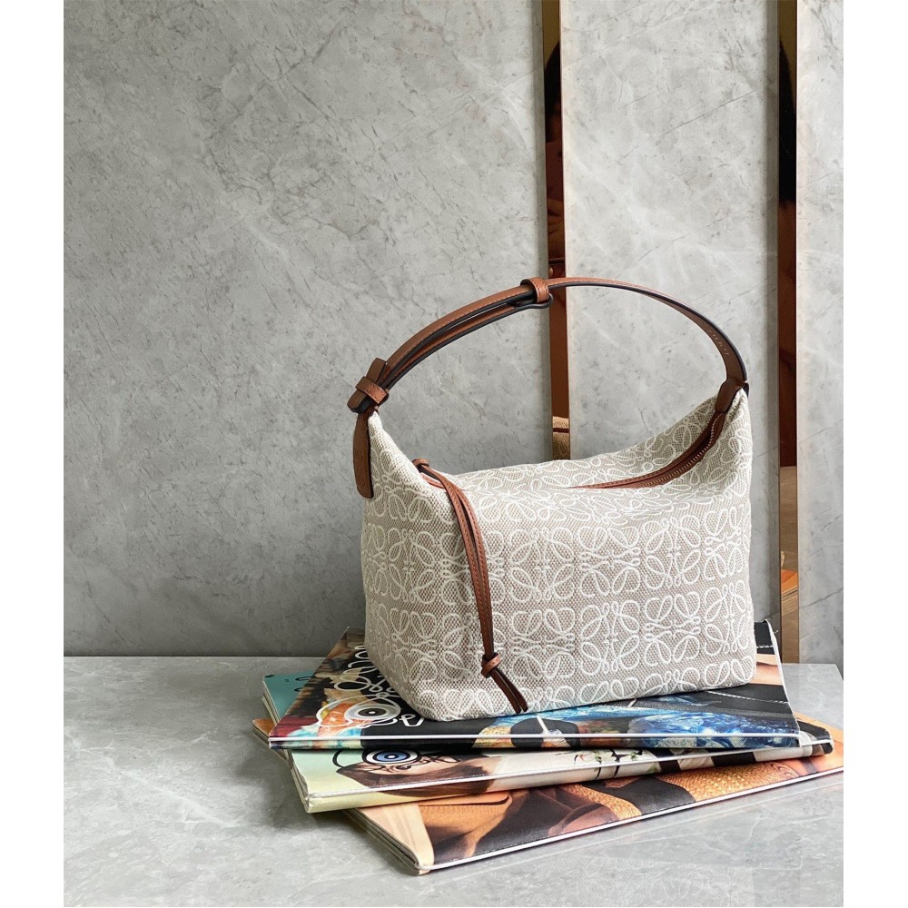 Loewe Cubi Medium Bag in Ecru Anagram Jacquard