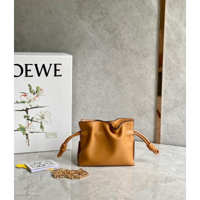 Loewe Flamenco Nano Clutch In Brown Nappa Leather