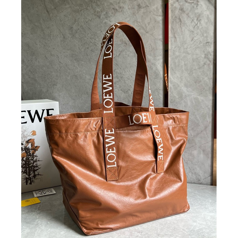 Loewe Fold Shopper Bag in Brown Paper Calfskin