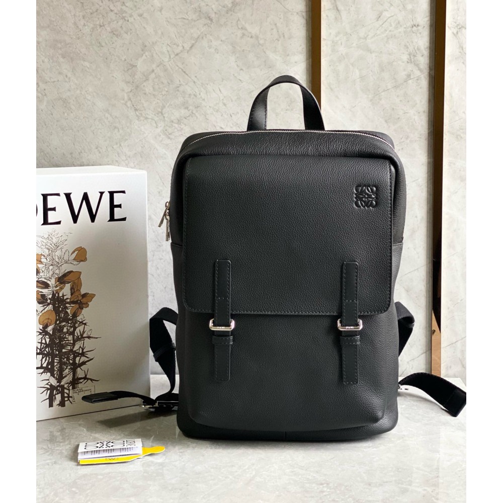 Loewe Military Backpack in Black Grained Leather