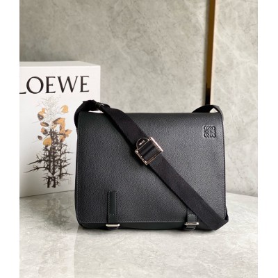 Loewe Military Messenger Bag in Black Grained Calfskin