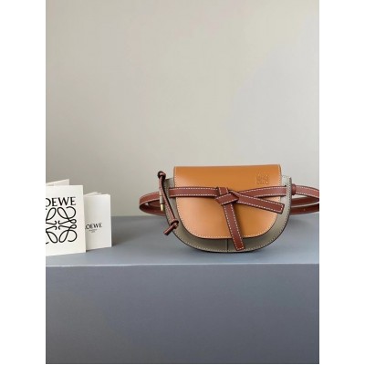 Loewe Mini Gate Dual Bag In Amber/Grey Calfskin