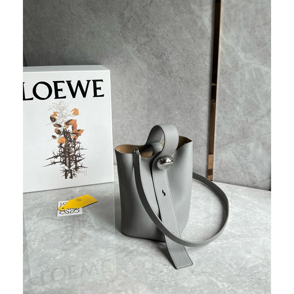 Loewe Mini Pebble Bucket Bag in Grey Grained Leather