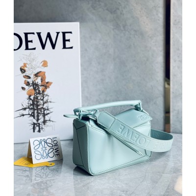 Loewe Puzzle Mini Bag In Aquamarine Satin Calfskin