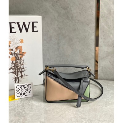 Loewe Puzzle Mini Bag In Asphalt Grey/Nude/Green Calfskin