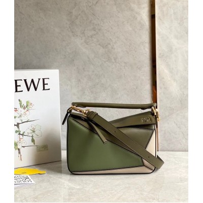 Loewe Puzzle Small Bag In Multicolour Green Calfskin