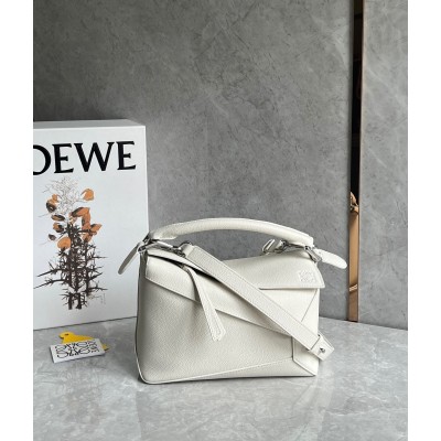 Loewe Puzzle Small Bag in White Grained Leather