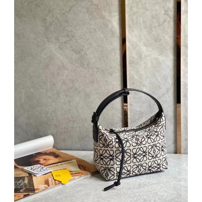 Loewe Small Cubi Hobo Bag in Ecru/Black Anagram Jacquard