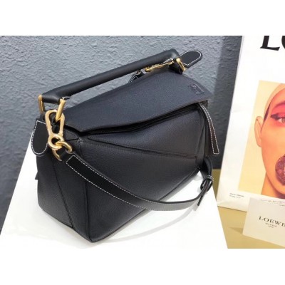 Loewe Small Puzzle Bag In Dark Blue Grained Calfskin