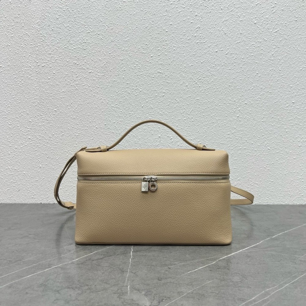 Loro Piana Extra Pocket Pouch L27 in Beige Grained Leather LDBS241375