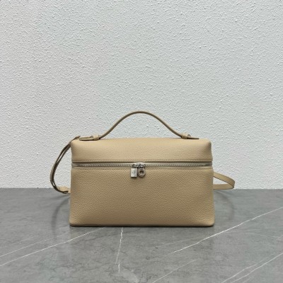 Loro Piana Extra Pocket Pouch L27 in Beige Grained Leather LDBS241375