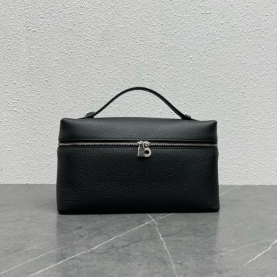 Loro Piana Extra Pocket Pouch L27 in Black Grained Leather LDBS241376