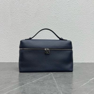 Loro Piana Extra Pocket Pouch L27 in Dark Blue Grained Leather LDBS241377