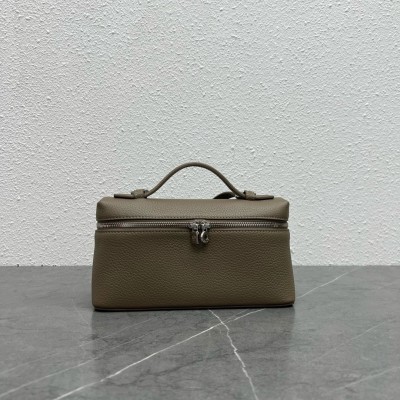 Loro Piana Extra Pocket Pouch L27 in Taupe Grained Leather LDBS241378