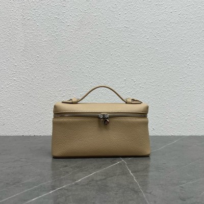 Loro Piana Extra Pocket Pouch L19 in Beige Grained Leather