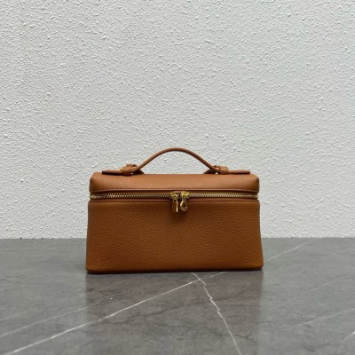 Loro Piana Extra Pocket Pouch L19 in Brown Grained Leather