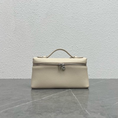 Loro Piana Extra Pocket Pouch L19 in White Grained Leather