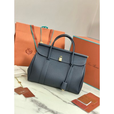 Loro Piana Loom L32 Bag in Navy Blue Grained Leather