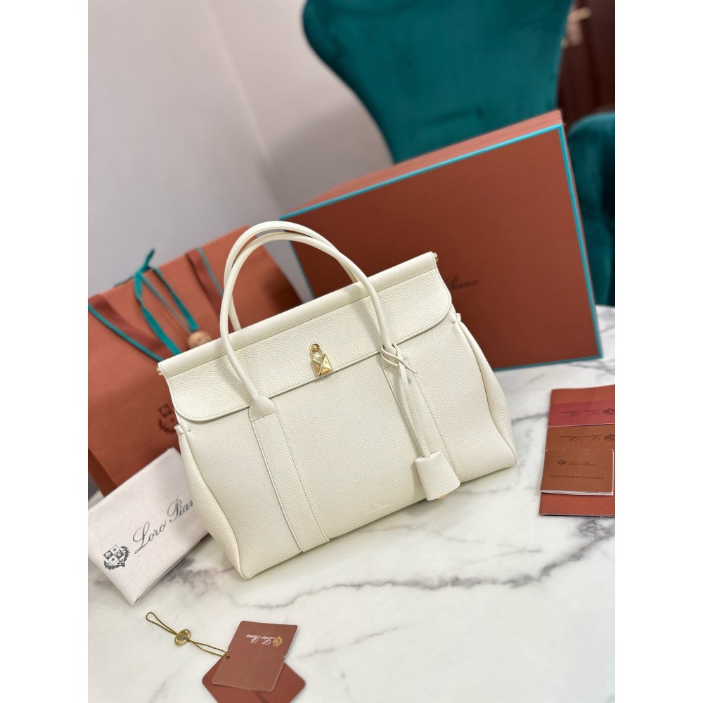 Loro Piana Loom L32 Bag in White Grained Leather