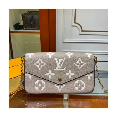 Louis Vuitton Bicolor Monogram Empreinte Leather Felicie Pochette Gray/Cream M69977 LDBS17488