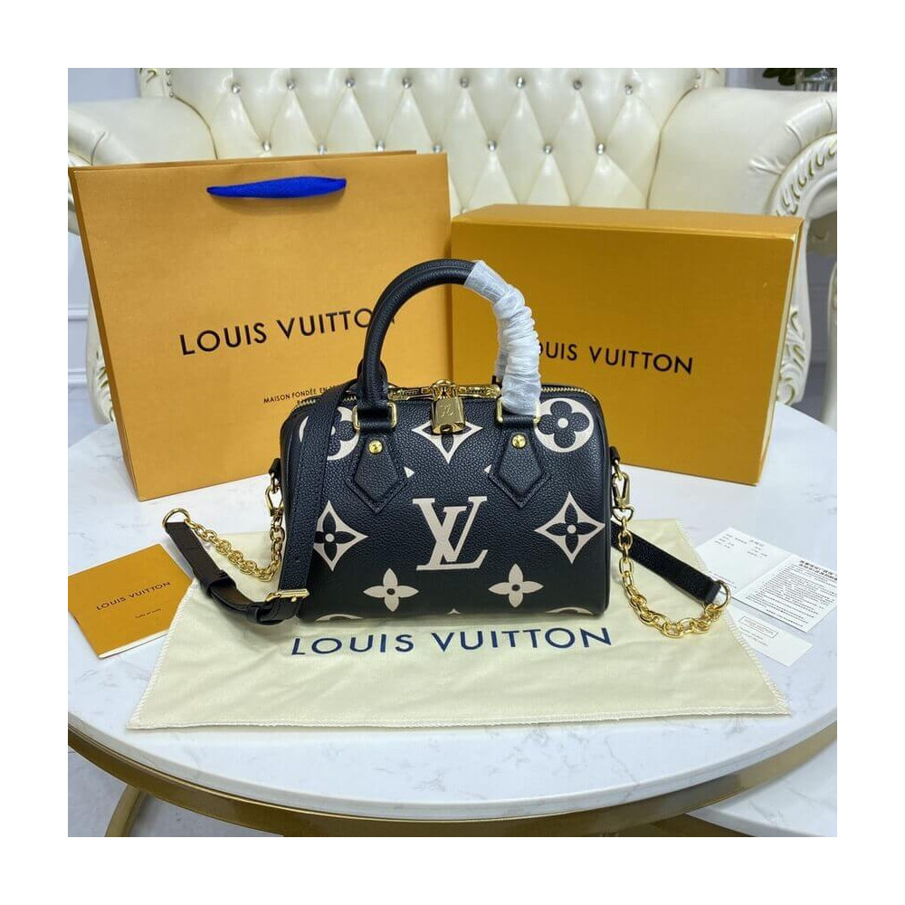 Louis Vuitton Bicolor Monogram Empreinte Speedy Bandouliere 20 Black/Beige M58953 LDBS17534