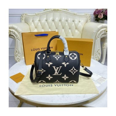 Louis Vuitton Bicolor Monogram Empreinte Speedy Bandouliere 25 Black/Beige M58947 LDBS17535