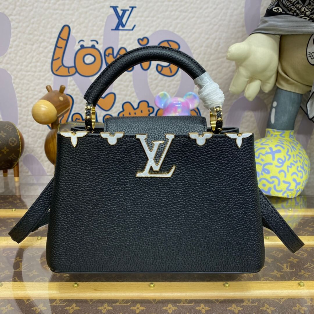 Louis Vuitton Black Capucines Bag with Decorative Monogram Flowers M23263 LDBS16720