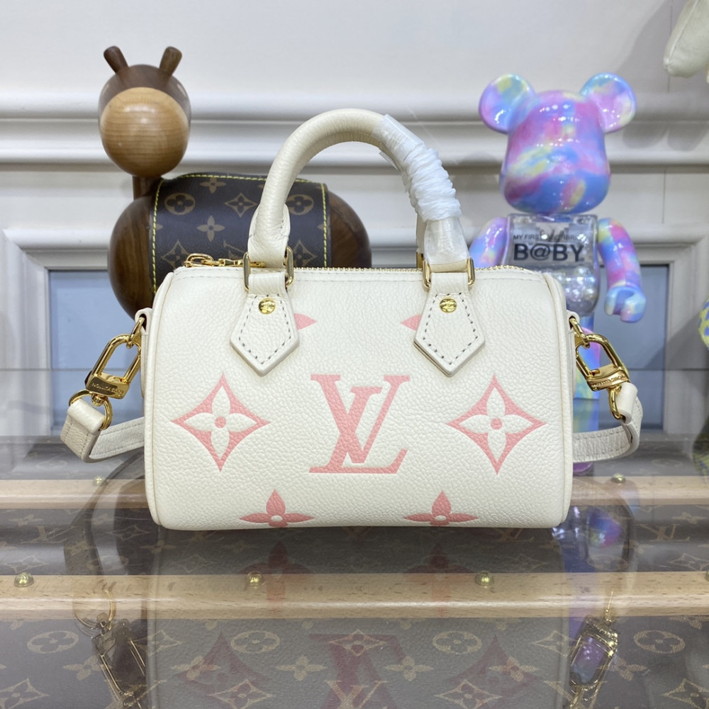 Louis Vuitton Monogram Empreinte Leather Nano Speedy Creme/Pink M81913 LDBS17549