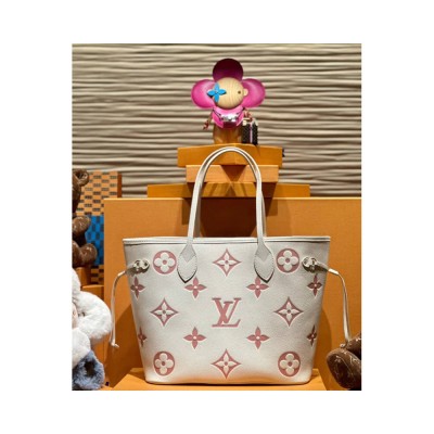 Louis Vuitton Monogram Empreinte Leather Neverfull MM Creme/Pink M21579 LDBS17100