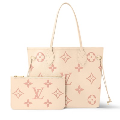 Louis Vuitton Monogram Empreinte Leather Neverfull MM Creme/Pink M21579 LDBS17100