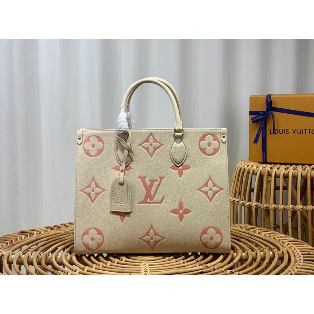 Louis Vuitton Monogram Empreinte Leather OnTheGo MM Creme/Pink M21575 LDBS17190