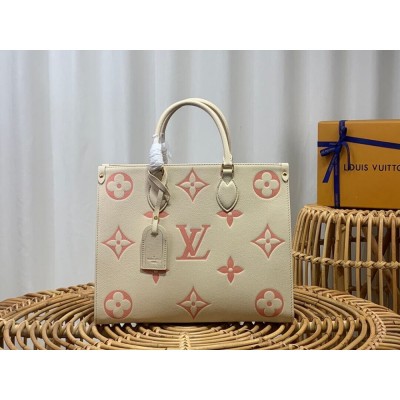 Louis Vuitton Monogram Empreinte Leather OnTheGo MM Creme/Pink M21575 LDBS17190