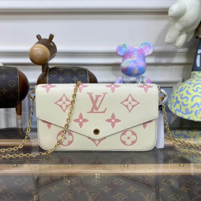 Louis Vuitton Monogram Empreinte Leather Pochette Felicie Creme/Pink M82047 LDBS17348