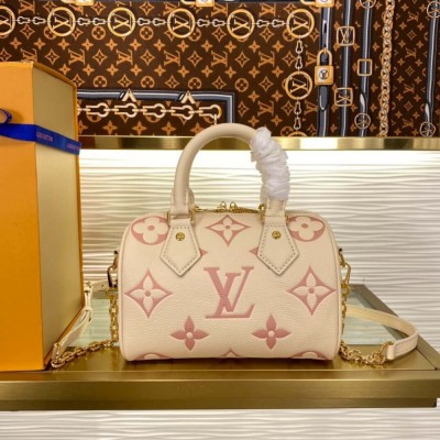 Louis Vuitton Monogram Empreinte Leather Speedy Bandouliere 20 Bag Creme/Pink M46397 LDBS17550