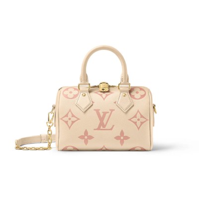 Louis Vuitton Monogram Empreinte Leather Speedy Bandouliere 20 Bag Creme/Pink M46397 LDBS17550