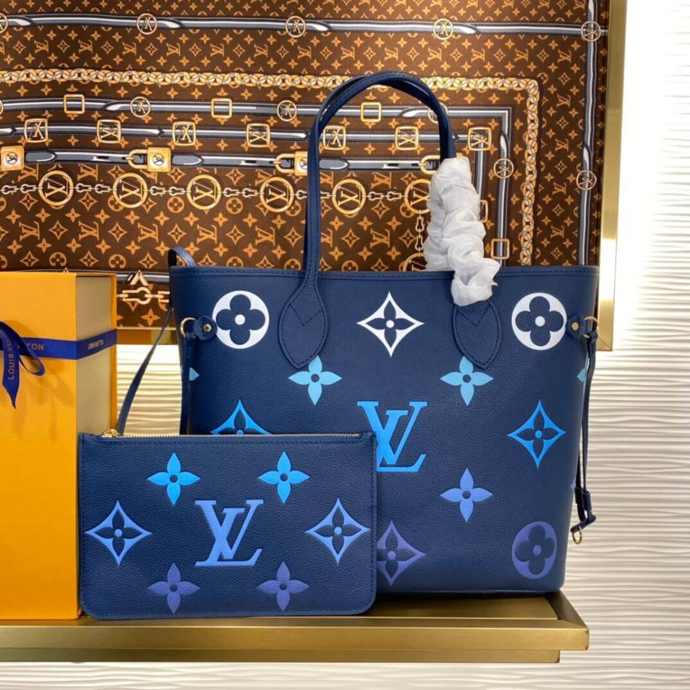 Louis Vuitton Monogram Empreinte Neverfull MM Blue M46514 LDBS17102