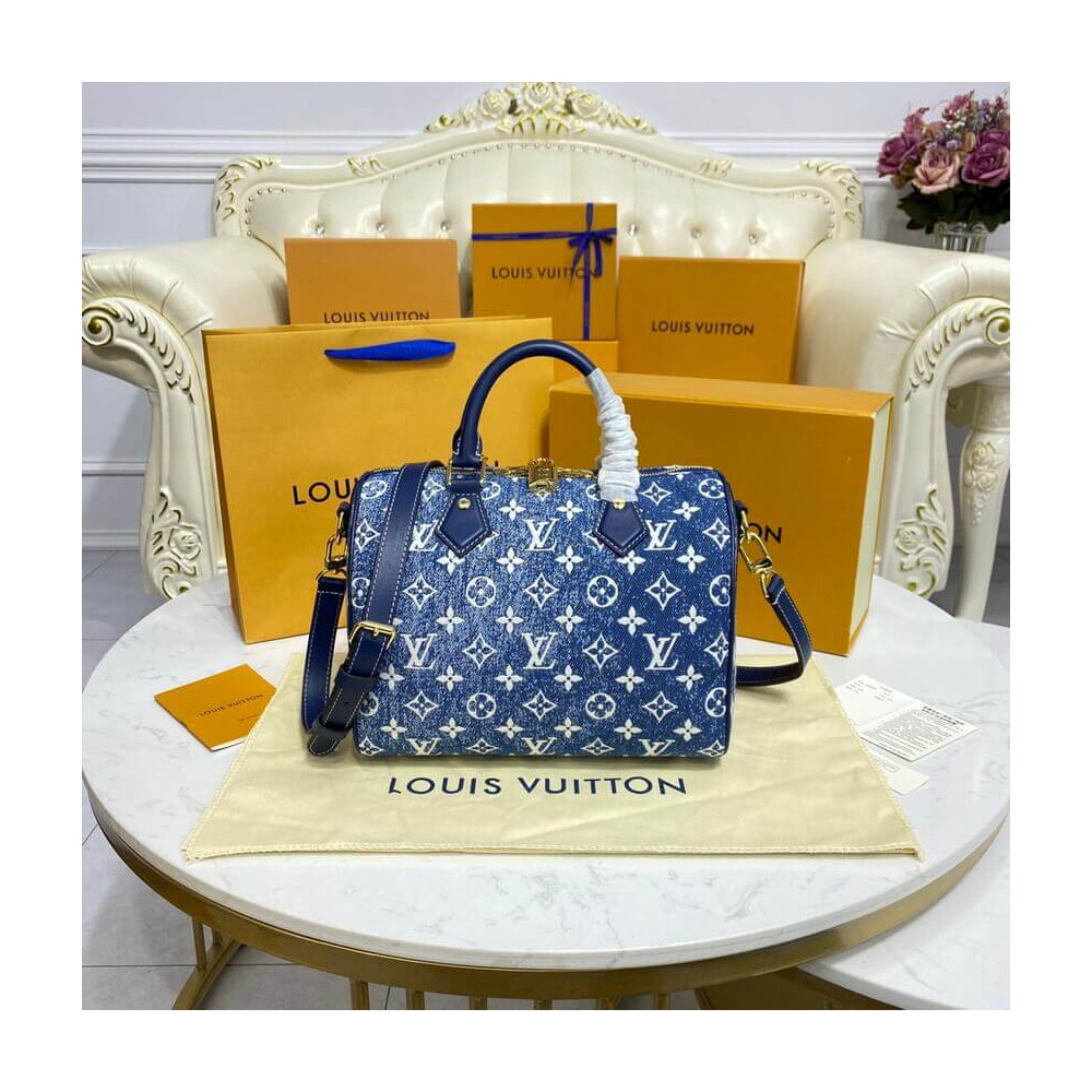 Louis Vuitton Monogram Jacquard Denim Speedy Bandouliere 25 Blue M59609 LDBS17559