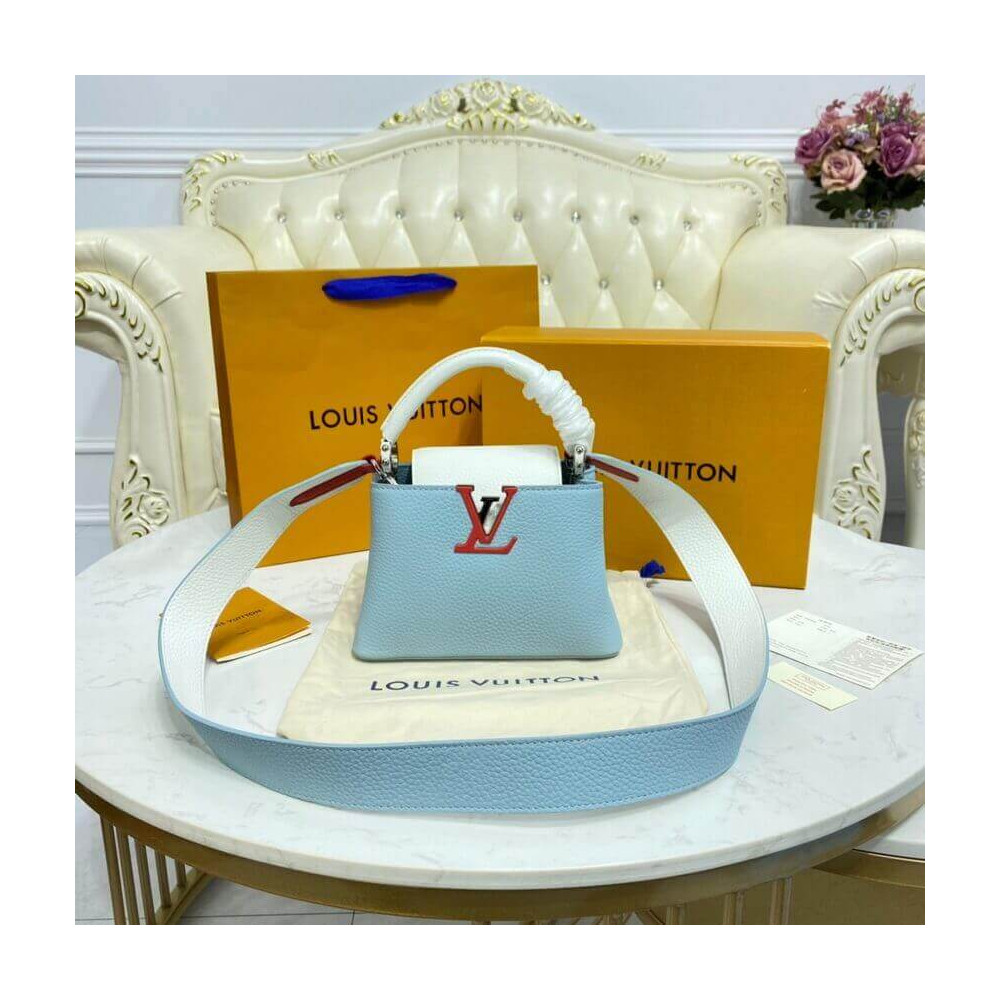 Louis Vuitton Taurillon Leather Capucines Mini Olympe Blue/White M57519 LDBS16742