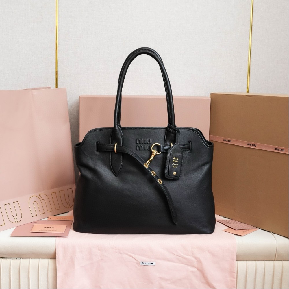 Miu Miu Aventure Large Shopper Bag in Black Nappa Leather