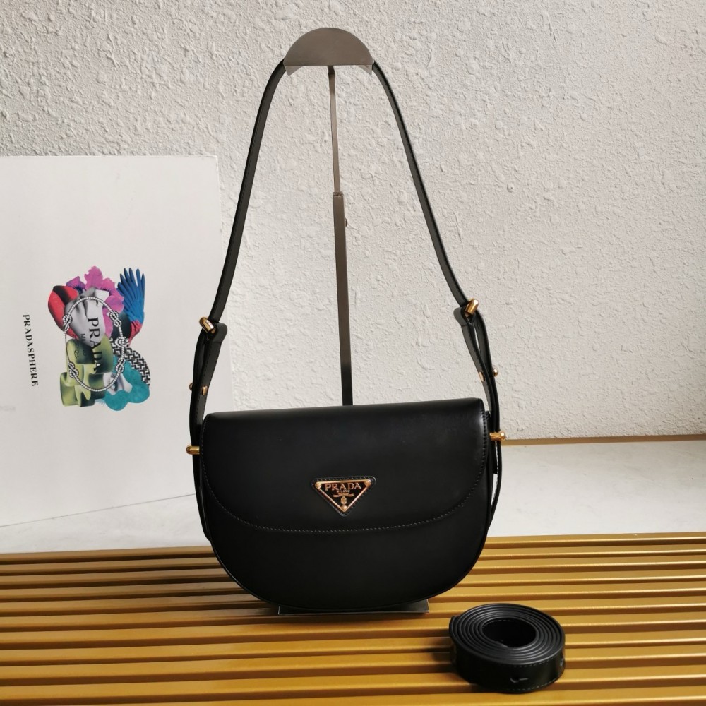 Prada Arque Shoulder Bag with Flap in Black Leather LDBS244609