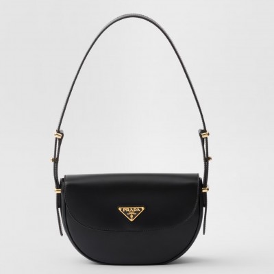 Prada Arque Shoulder Bag with Flap in Black Leather LDBS244609