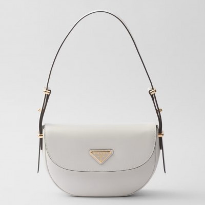 Prada Arque Shoulder Bag with Flap in White Leather LDBS244611