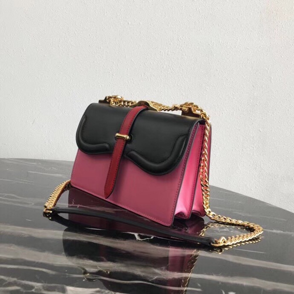 Prada Belle Shoulder Bag In Black/Pink Calfskin LDBS244615